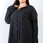 Plus Black Ribbed Collared Button Up Shirt Top