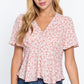 Ruffle Slv W/back Tie Print Woven Top