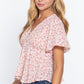 Ruffle Slv W/back Tie Print Woven Top