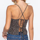 Ruched Open Back Print Cami Woven Top