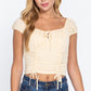 Short Sleeve Front Tie Ruched Detail Woven Top