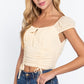 Short Sleeve Front Tie Ruched Detail Woven Top