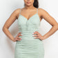 Shirred Bodycon Ruffled Trim Dress