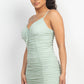 Shirred Bodycon Ruffled Trim Dress