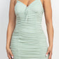 Shirred Bodycon Ruffled Trim Dress