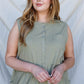 Plus Cotton Front Button Up Detail Sleeveless Jumpsuit