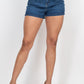 Acid Wash Belted Paperbag Denim Shorts