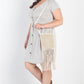 Plus Warm Grey Textured Button-up Short Sleeve Mini Dress