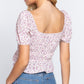 Short Slv Shirring Print Woven Top