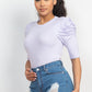 Round Neck Puff Ruched Sleeve Top