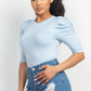 Round Neck Puff Ruched Sleeve Top