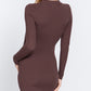 Long Slv V-neck Sweater Rib Mini Dress