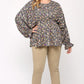 Floral And Gold Foil Woven Top With Elastic Waist And Peplum Hem
