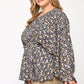 Floral And Gold Foil Woven Top With Elastic Waist And Peplum Hem