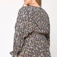 Floral And Gold Foil Woven Top With Elastic Waist And Peplum Hem