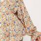 Floral And Gold Foil Woven Top With Elastic Waist And Peplum Hem