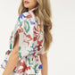 Floral Print Short Sleeve Top With Waist Tie