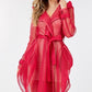 Side Tacking Waist Tie Mesh Coat