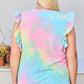 Plus Size Round Neck Ruffle Sleeve Front Pocket Tie Dye Knit Top