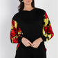Black & Satin Effect Red & Lime Floral Print Hooded Top & Short Set