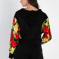 Black & Satin Effect Red & Lime Floral Print Hooded Top & Short Set