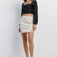 Black Cream Polka Dot Velvet Ruched Crop Top