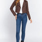 Long Slv Biker Faux Suede Short Jacket