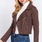 Long Slv Biker Faux Suede Short Jacket