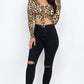 Leopard Print Strap Ruched Front Crop Top