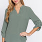 3/4 Roll Up Slv Woven Blouse