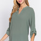 3/4 Roll Up Slv Woven Blouse