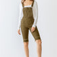 Olive Denim Distressed Detail Raw Hem Cropped Bermuda Overall