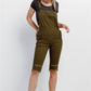 Olive Denim Distressed Detail Raw Hem Cropped Bermuda Overall