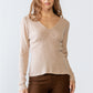 Sand Ribbed V-neck Long Sleeve Soft To Touch Top