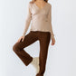 Sand Ribbed V-neck Long Sleeve Soft To Touch Top