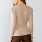 Sand Ribbed V-neck Long Sleeve Soft To Touch Top