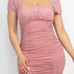 Ruched Square Neck Mesh Sleeve Dress