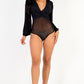Mesh long sleeve deep v-neck bodysuit