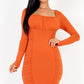 U-neck long sleeve ruched bodycon mini dress