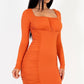 U-neck long sleeve ruched bodycon mini dress
