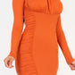 U-neck long sleeve ruched bodycon mini dress