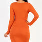 U-neck long sleeve ruched bodycon mini dress