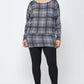 Boat Neck, Plaid Print Tunic Top, With Long Dolman Sleeves