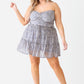 Plus Floral Print Ruched Ruffle Smocked Back Top & High Waist Flare Hem Mini Skirt Set