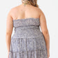 Plus Floral Print Ruched Ruffle Smocked Back Top & High Waist Flare Hem Mini Skirt Set