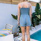 Smocked Bodice Washed Denim Romper Featuring Sleeveless