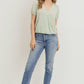 Textured knit surplice bottom string short sleeve top
