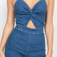 Denim Twisted-front Cutout Romper