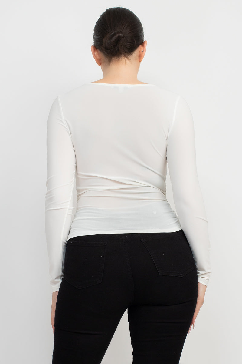 Side Ruched Square Neck Top