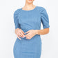 Puff Sleeve Seamed Denim Dress
